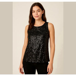 Loft sequins mixed media tank top black whimsical whimsygoth Sz Small